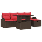 Conjunto de sofá de jardín con cojín 6 pcs Marrón Poliratán