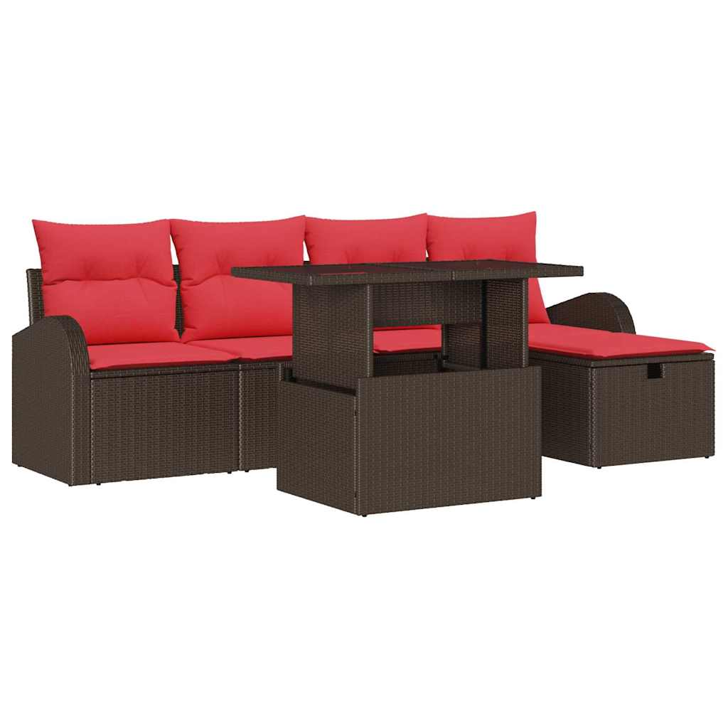 Conjunto de sofá de jardín con cojín 6 pcs Marrón Poliratán