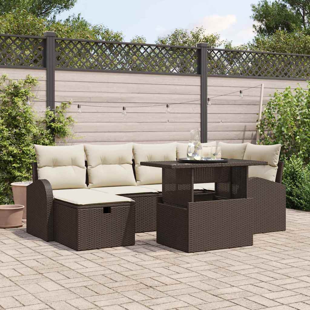 Conjunto de sofá de jardín con cojín 7 pcs Beige Poliratán