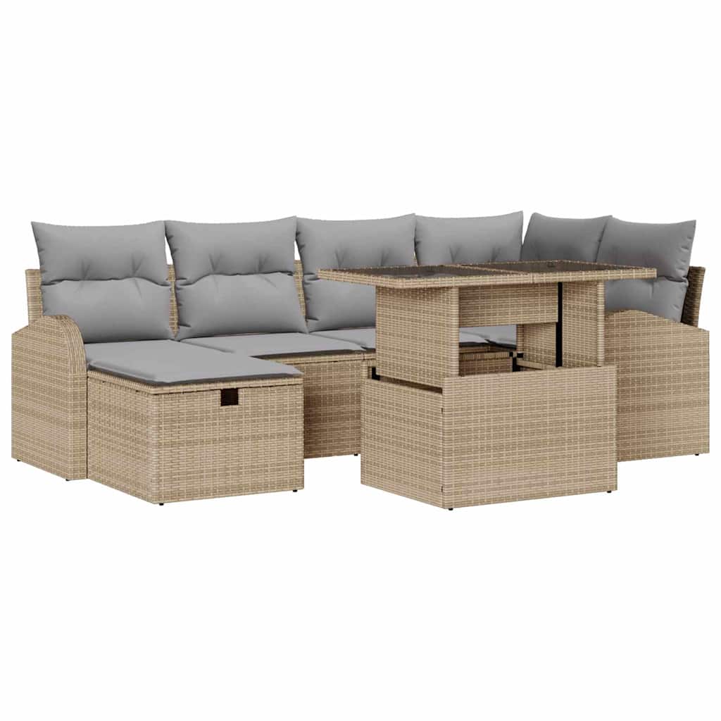 Conjunto de sofá de jardín con cojín 7 pcs Beige Poliratán