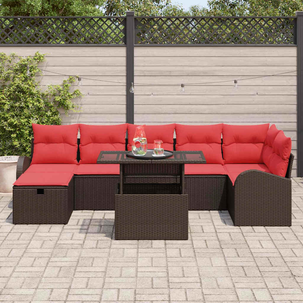 Conjunto de sofá de jardín con cojín 8 pcs Marrón Poliratán