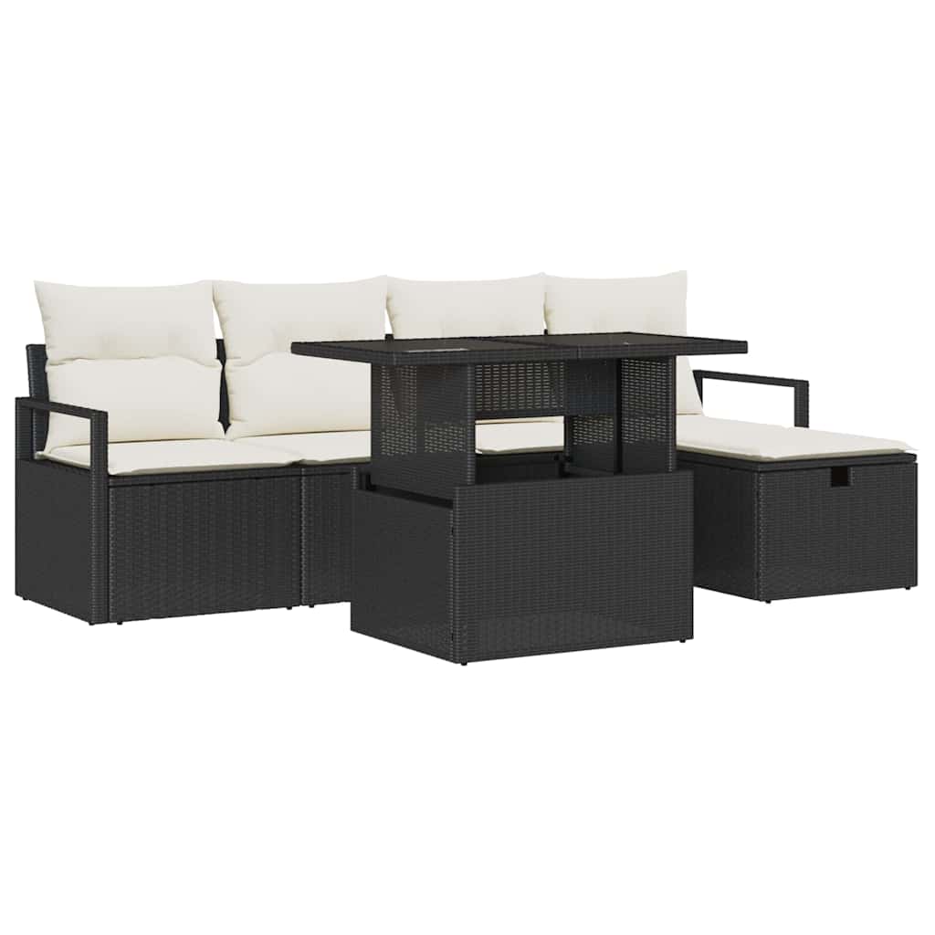 Conjunto de sofá de jardín con cojín 6 pcs Negro Poliratán