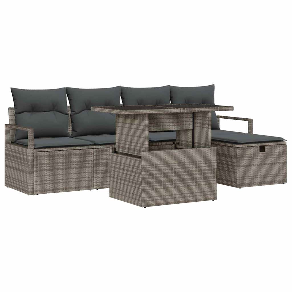 Conjunto de sofá de jardín con cojín 6 pcs Gris Poliratán