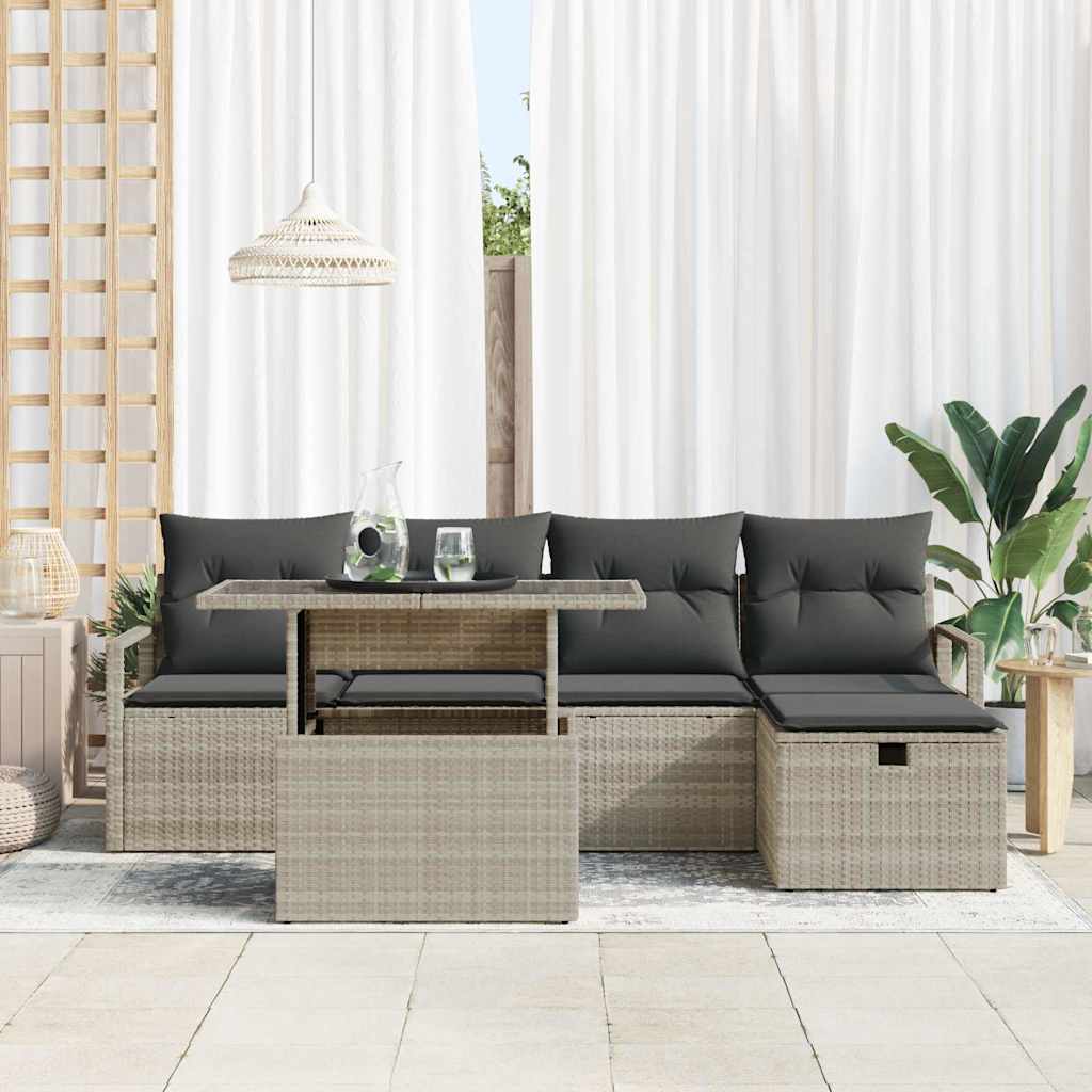 Conjunto de sofá de jardín con cojín 6 pcs Gris claro Poliratán