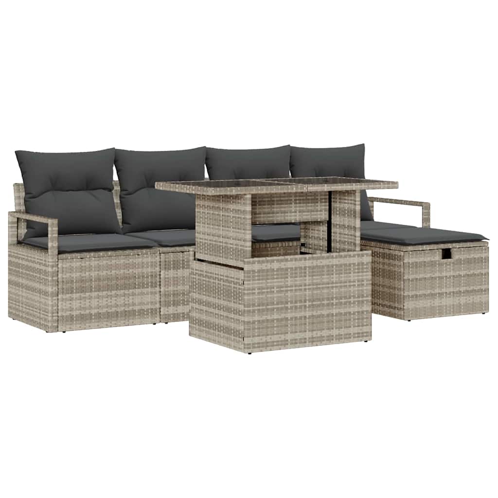 Conjunto de sofá de jardín con cojín 6 pcs Gris claro Poliratán