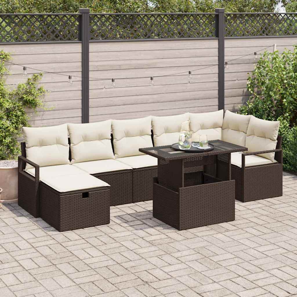 Conjunto de sofá de jardín con cojín 8 pcs Beige Poliratán
