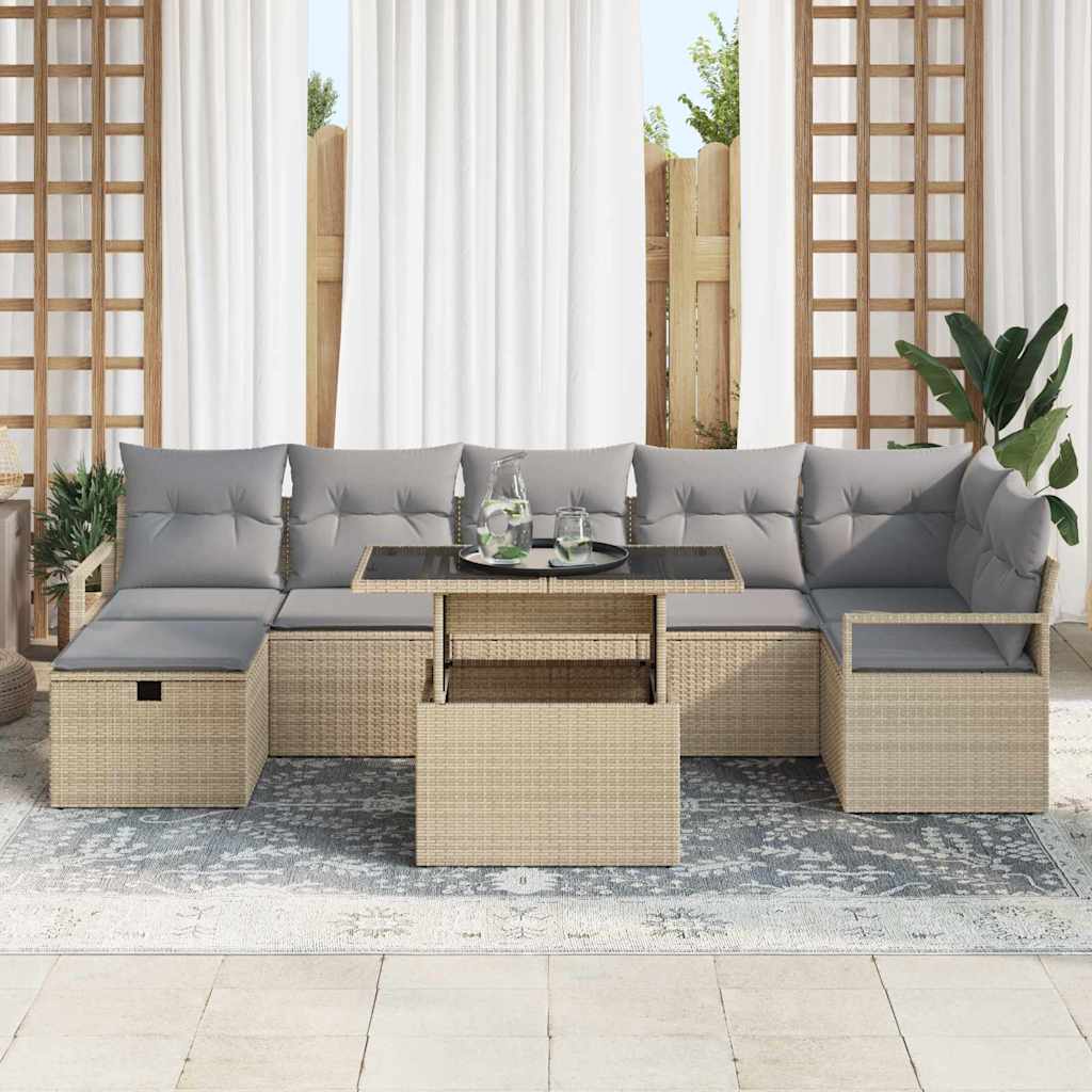 Conjunto de sofá de jardín con cojín 8 pcs Beige Poliratán