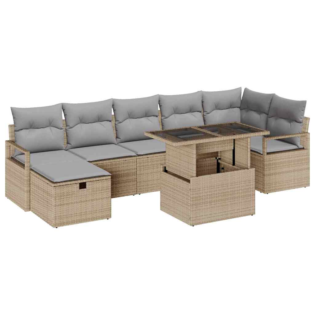 Conjunto de sofá de jardín con cojín 8 pcs Beige Poliratán