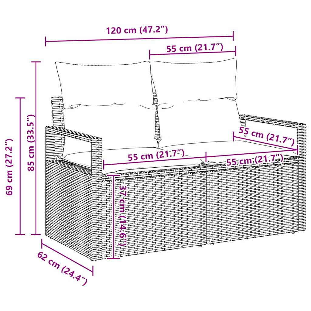 Conjunto de sofá de jardín con cojín 8 pcs Beige Poliratán