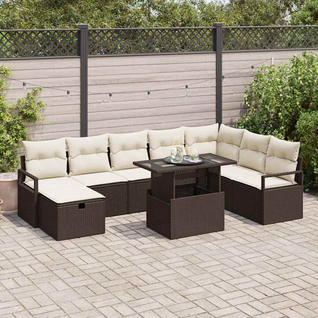 Conjunto de sofá de jardín con cojín 9 pcs Beige Poliratán