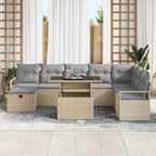 Conjunto de sofá de jardín con cojín 9 pcs Beige Poliratán