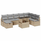 Conjunto de sofá de jardín con cojín 9 pcs Beige Poliratán