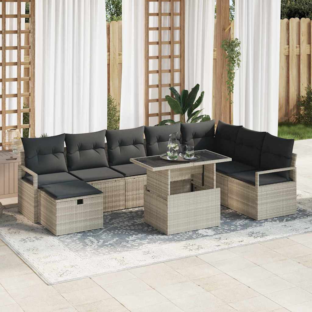 Conjunto de sofá de jardín con cojín 9 pcs Beige Poliratán