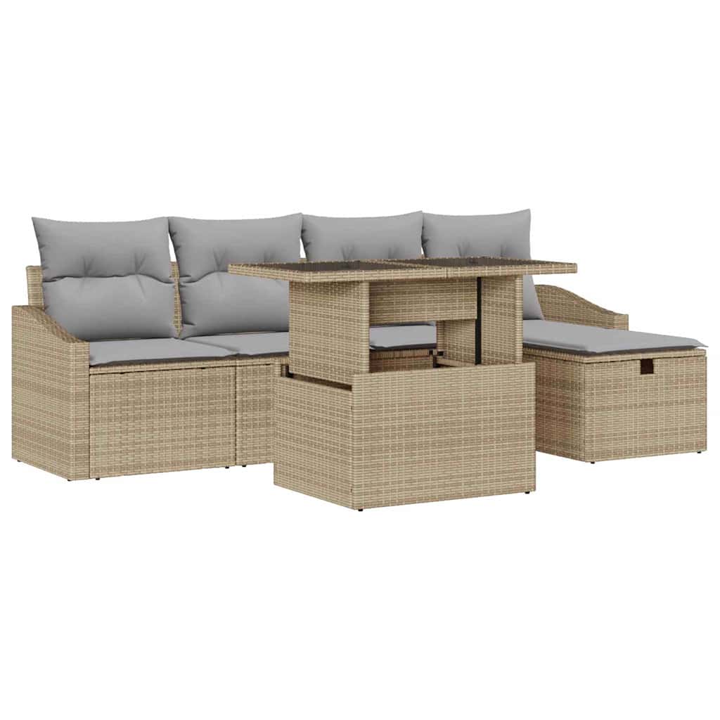 Conjunto de sofá de jardín 6 pcs Beige ratán sintético
