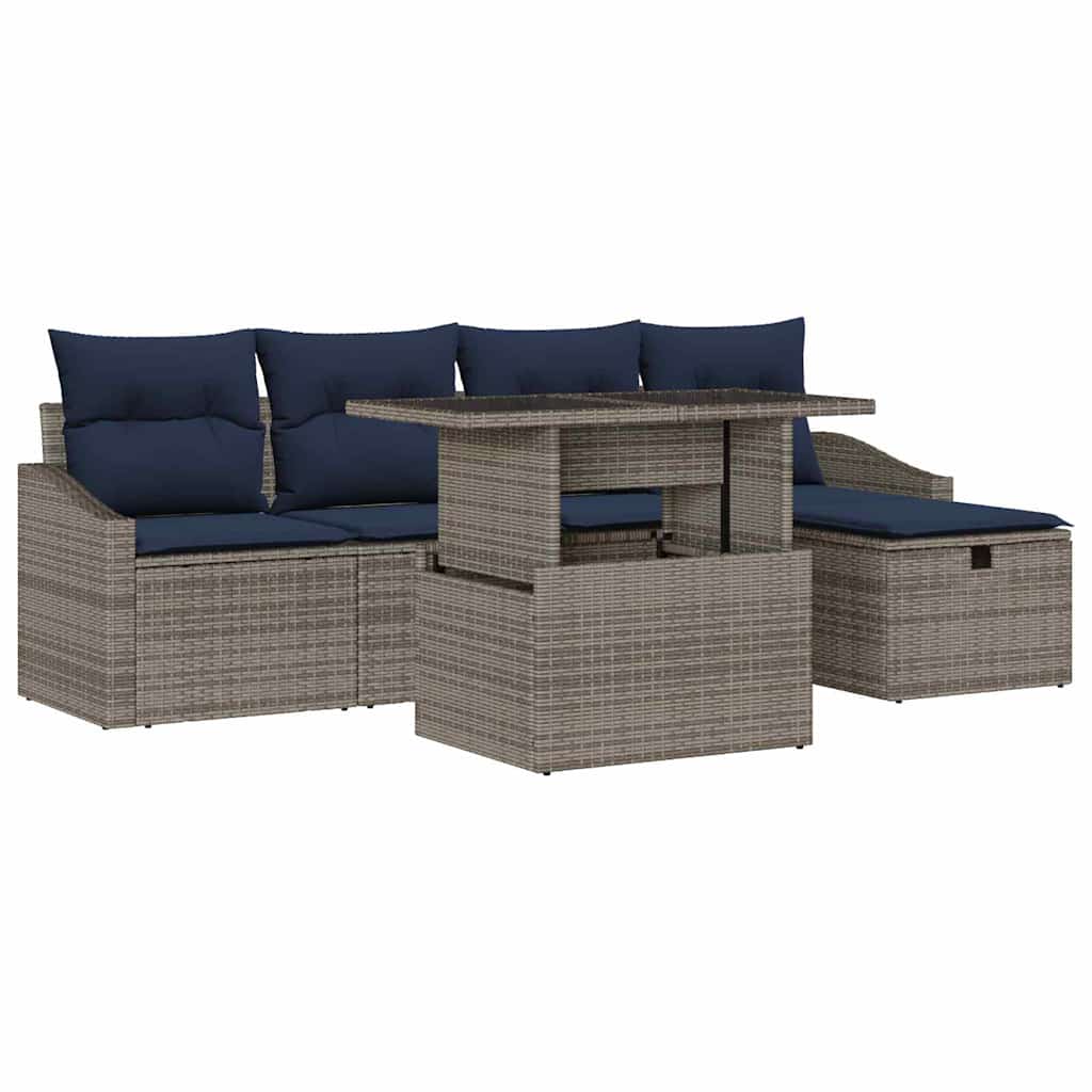 Conjunto de sofá de jardín con cojín 6 pcs Gris ratán sintético