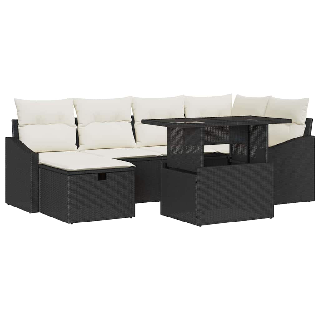 Conjunto de sofá de jardín 7 pcs Negro ratán sintético