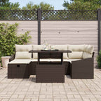 Conjunto de sofá de jardín 7 pcs Marrón ratán sintético