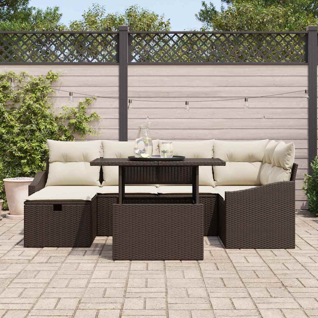 Conjunto de sofá de jardín 7 pcs Marrón ratán sintético