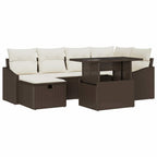 Conjunto de sofá de jardín 7 pcs Marrón ratán sintético