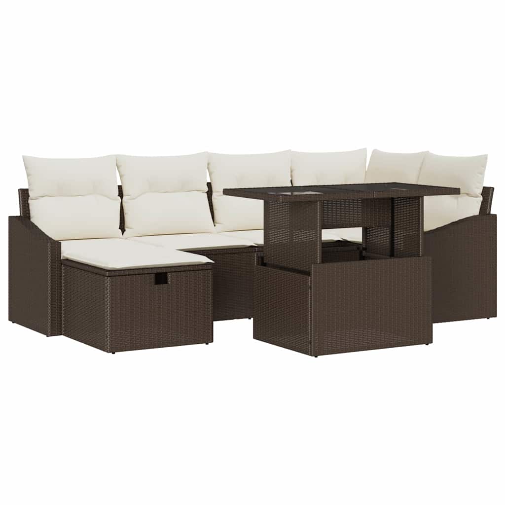 Conjunto de sofá de jardín 7 pcs Marrón ratán sintético