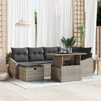 Conjunto de sofá de jardín con cojín 7 pcs Gris ratán sintético