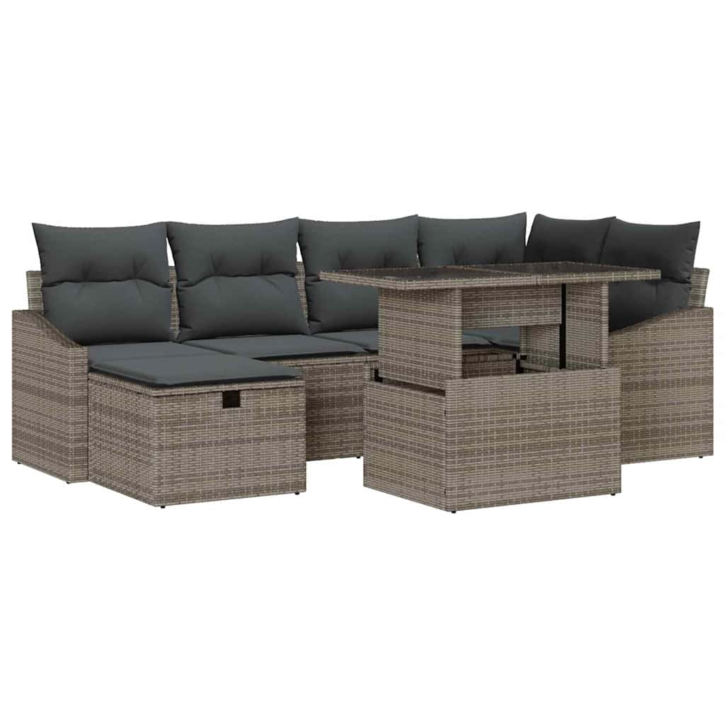 Conjunto de sofá de jardín con cojín 7 pcs Gris ratán sintético