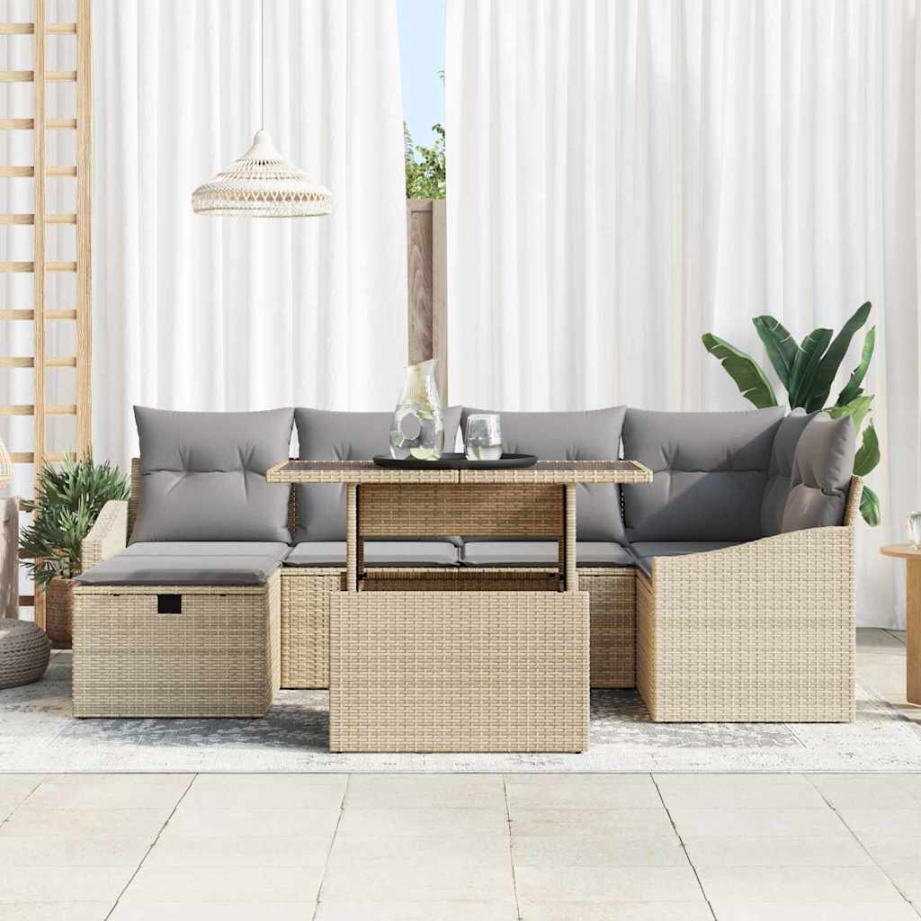 Conjunto de sofá de jardín 7 pcs Beige ratán sintético