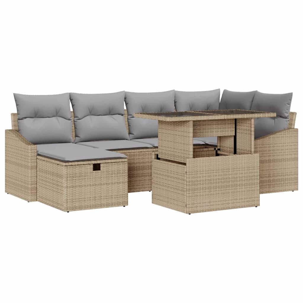 Conjunto de sofá de jardín 7 pcs Beige ratán sintético