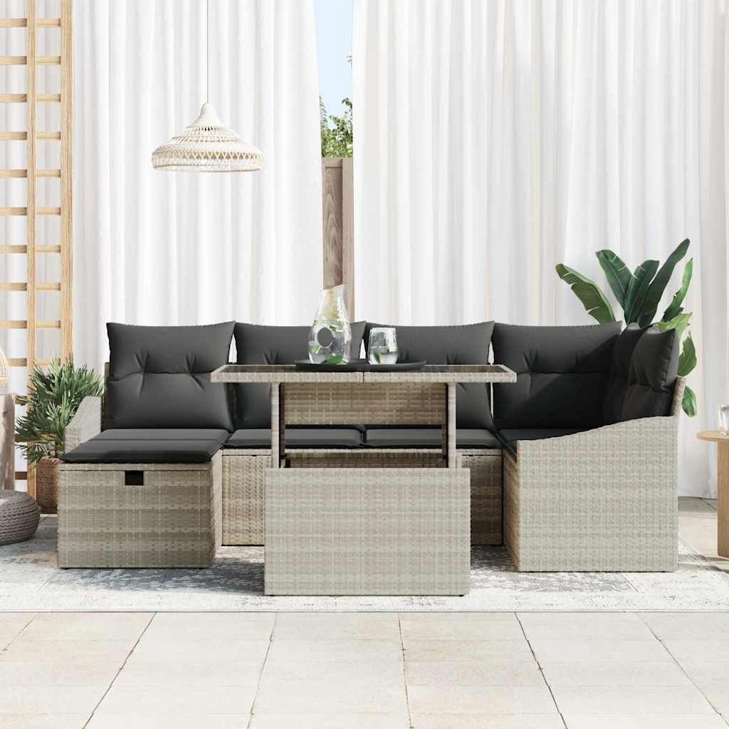 Conjunto de sofá de jardín 7 pcs Gris Claro ratán sintético