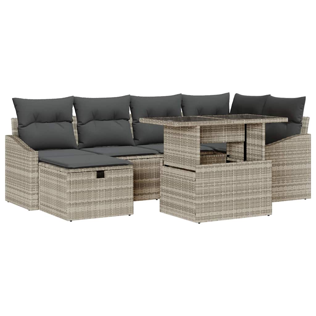 Conjunto de sofá de jardín 7 pcs Gris Claro ratán sintético
