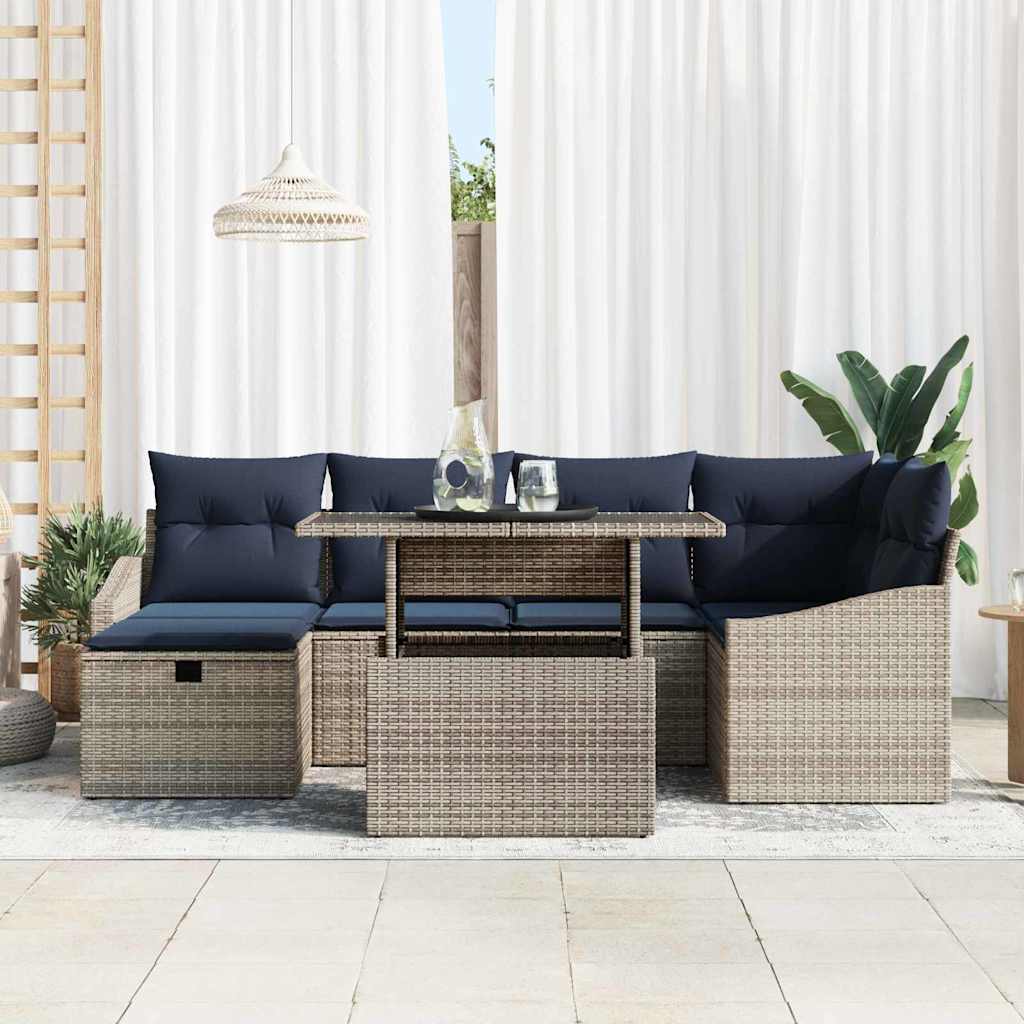 Conjunto de sofá de jardín 7 pcs Gris ratán sintético