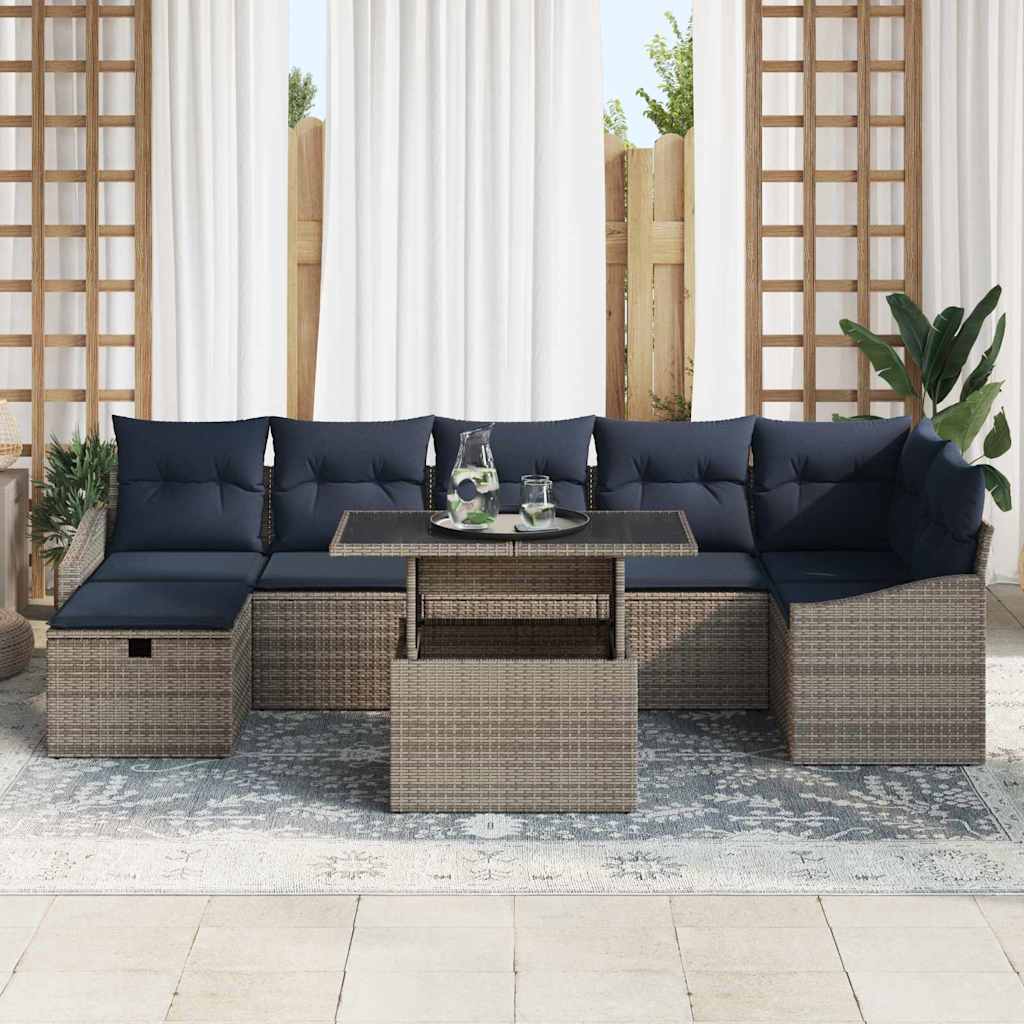 Conjunto de sofá de jardín con cojín 8 pcs Gris ratán sintético