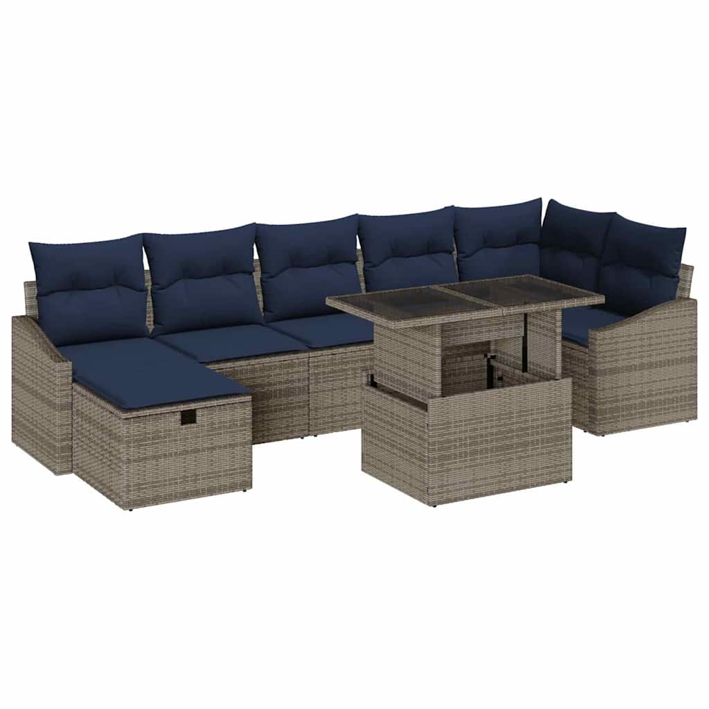 Conjunto de sofá de jardín con cojín 8 pcs Gris ratán sintético