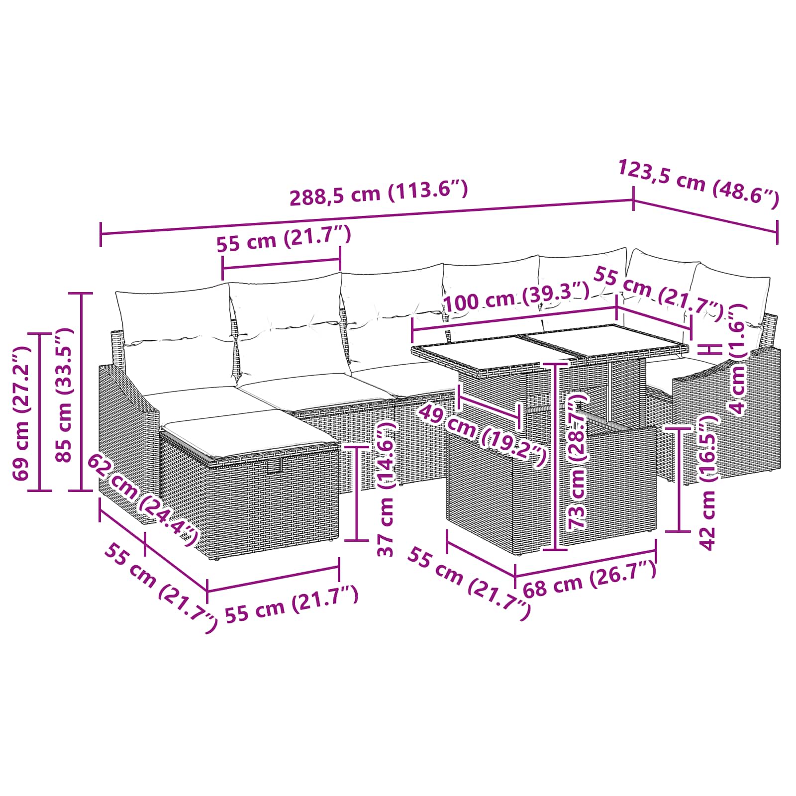Conjunto de sofá de jardín con cojín 8 pcs Gris ratán sintético