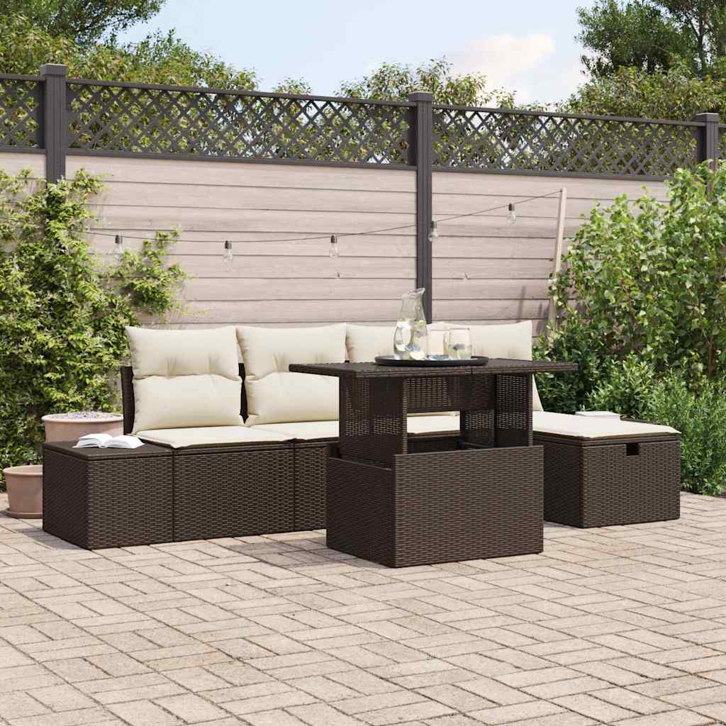 Conjunto de sofá de jardín 6 pcs Marrón ratán sintético