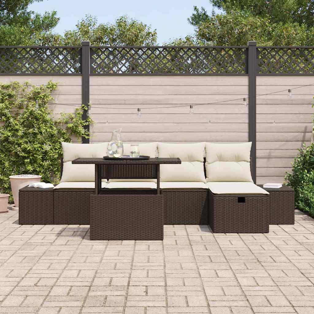 Conjunto de sofá de jardín 6 pcs Marrón ratán sintético