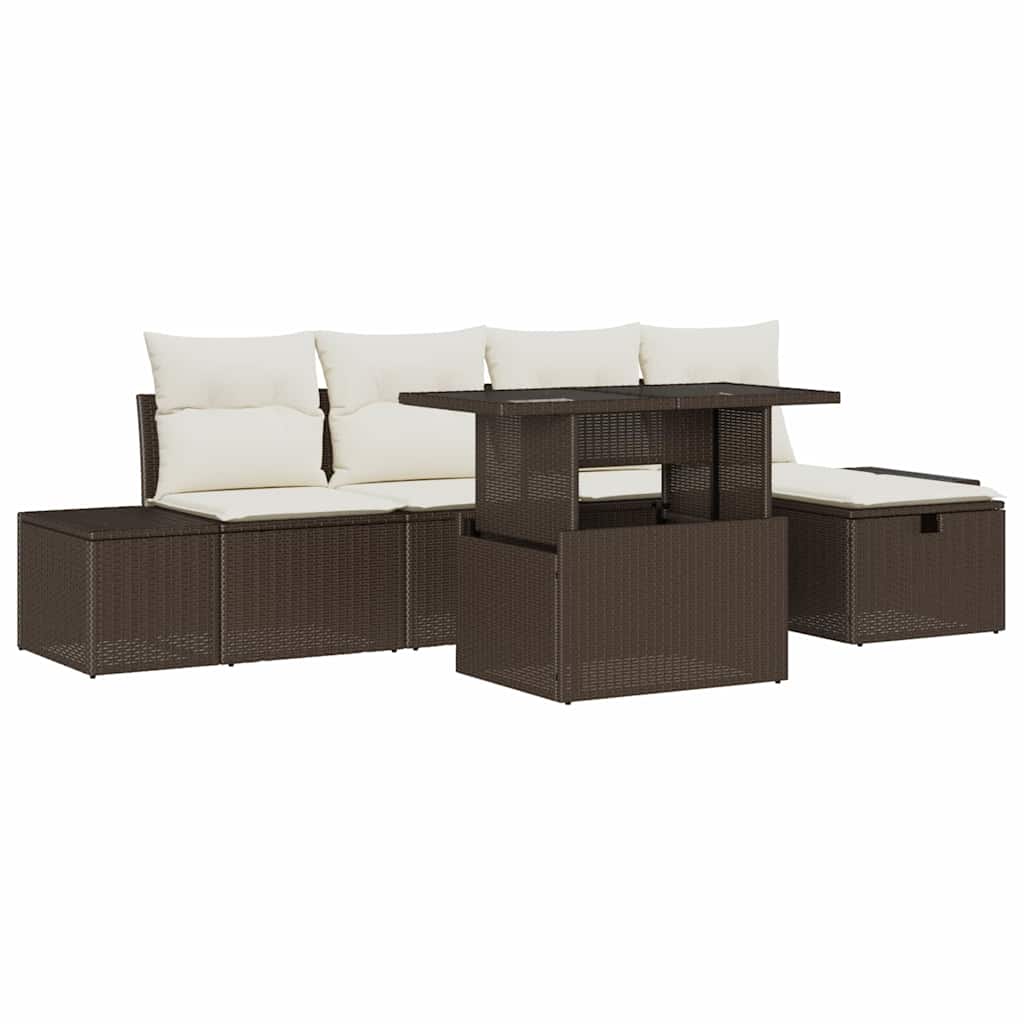 Conjunto de sofá de jardín 6 pcs Marrón ratán sintético