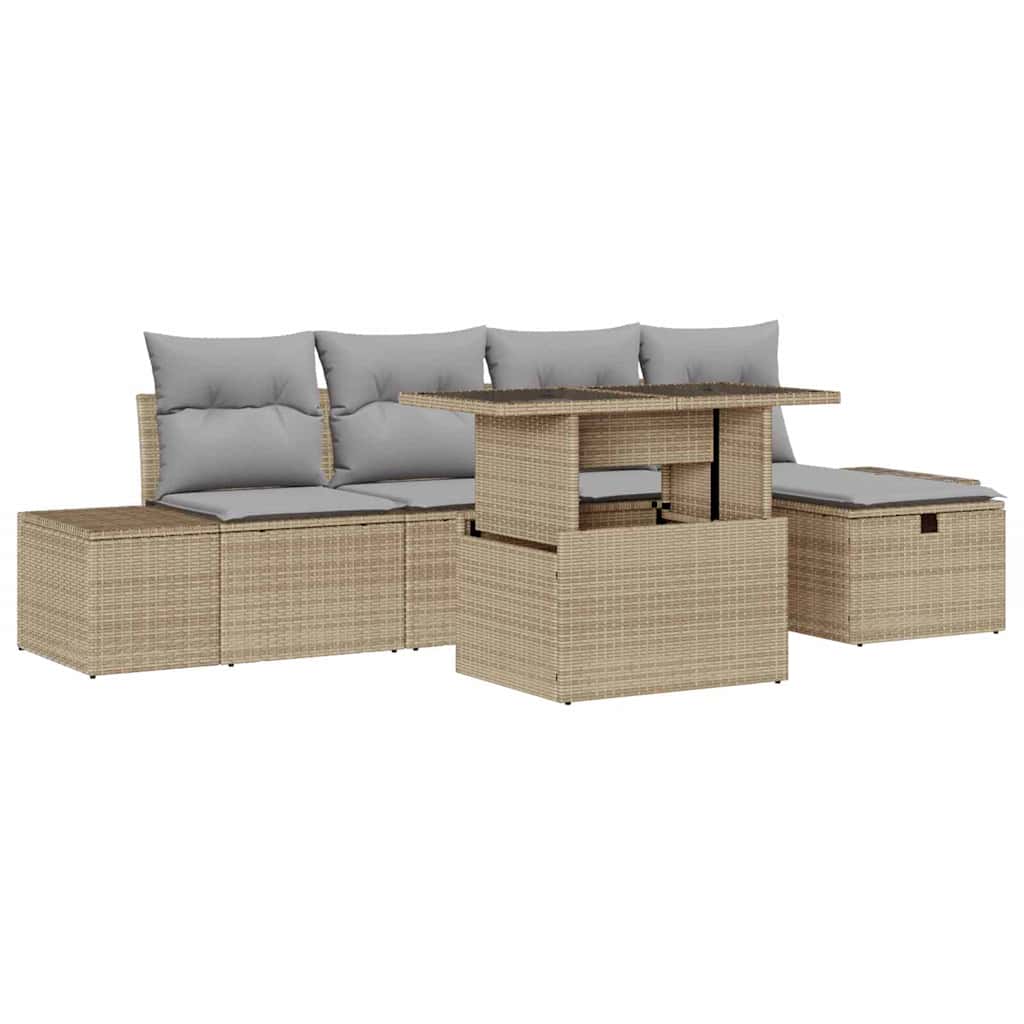 Conjunto de sofá de jardín 6 pcs Beige ratán sintético