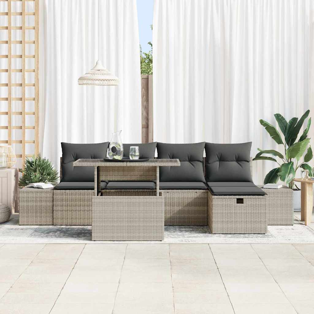 Conjunto de sofá de jardín 6 pcs Gris Claro ratán sintético