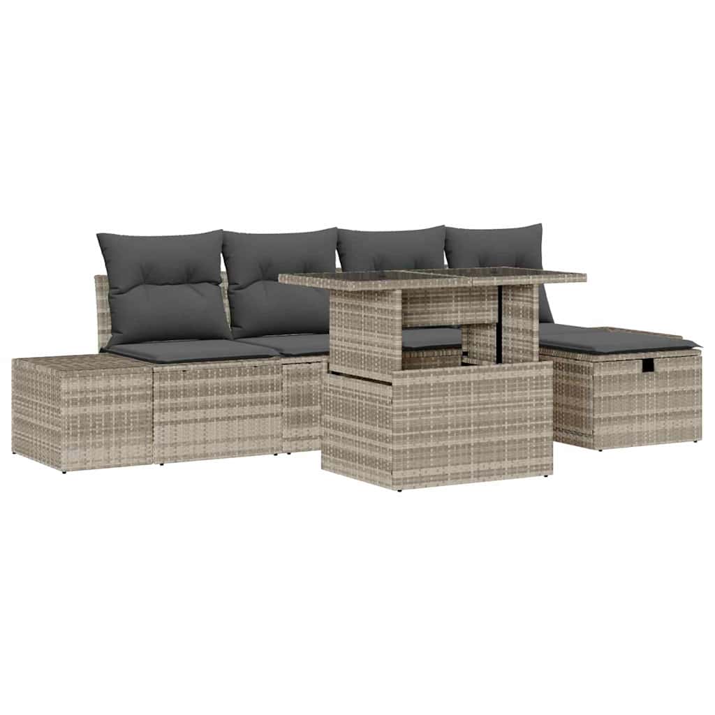 Conjunto de sofá de jardín 6 pcs Gris Claro ratán sintético