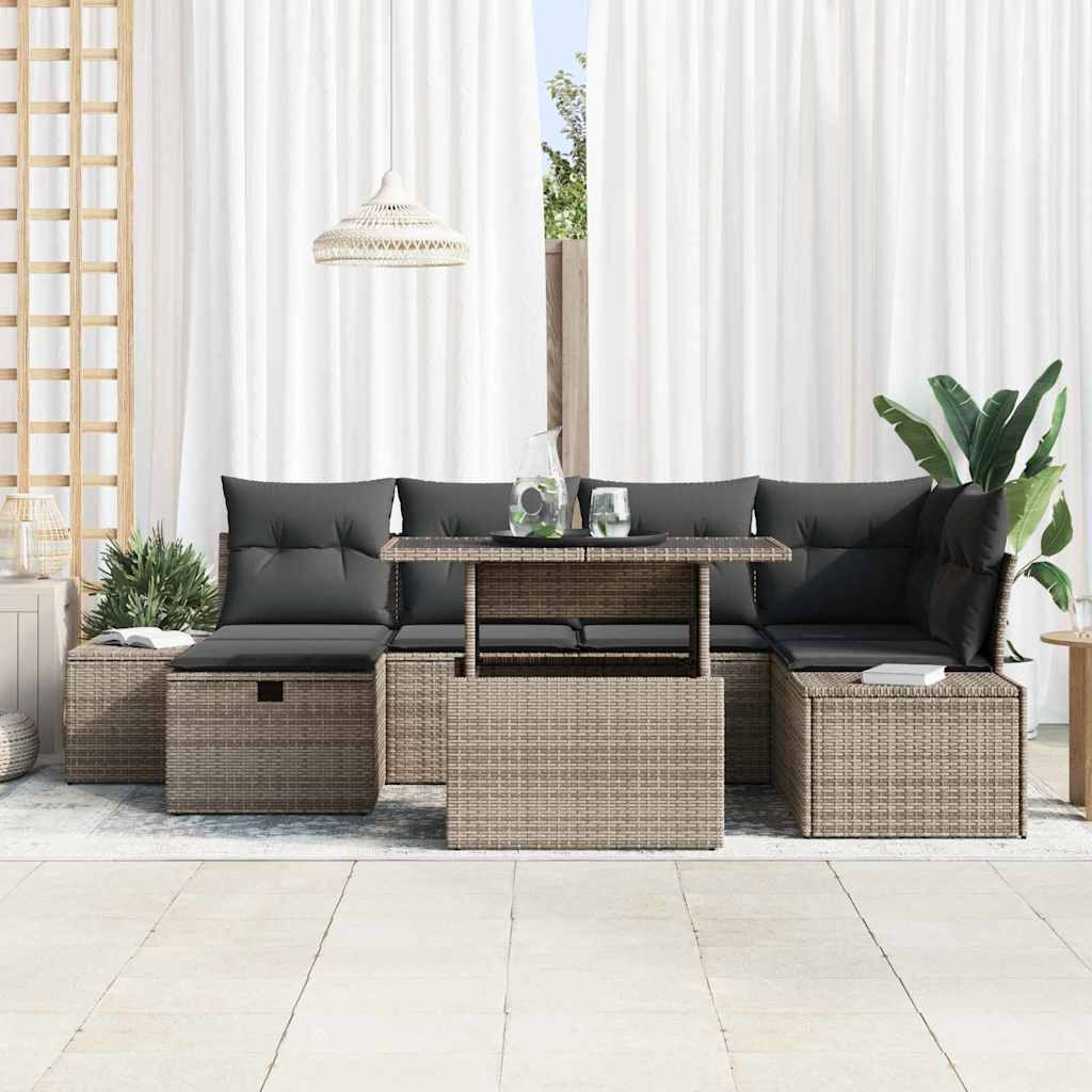 Conjunto de sofá de jardín 7 pcs Gris ratán sintético