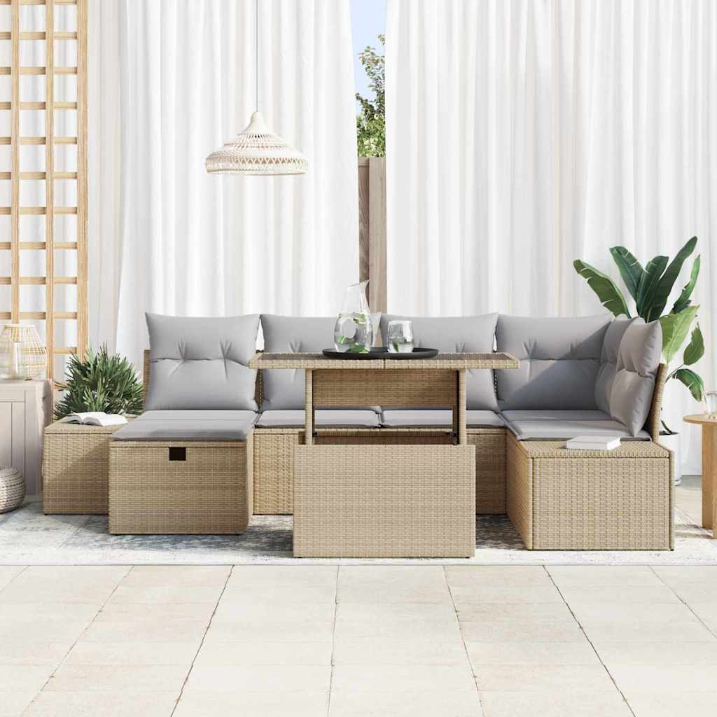 Conjunto de sofá de jardín 7 pcs Beige ratán sintético