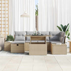 Conjunto de sofá de jardín 7 pcs Beige ratán sintético