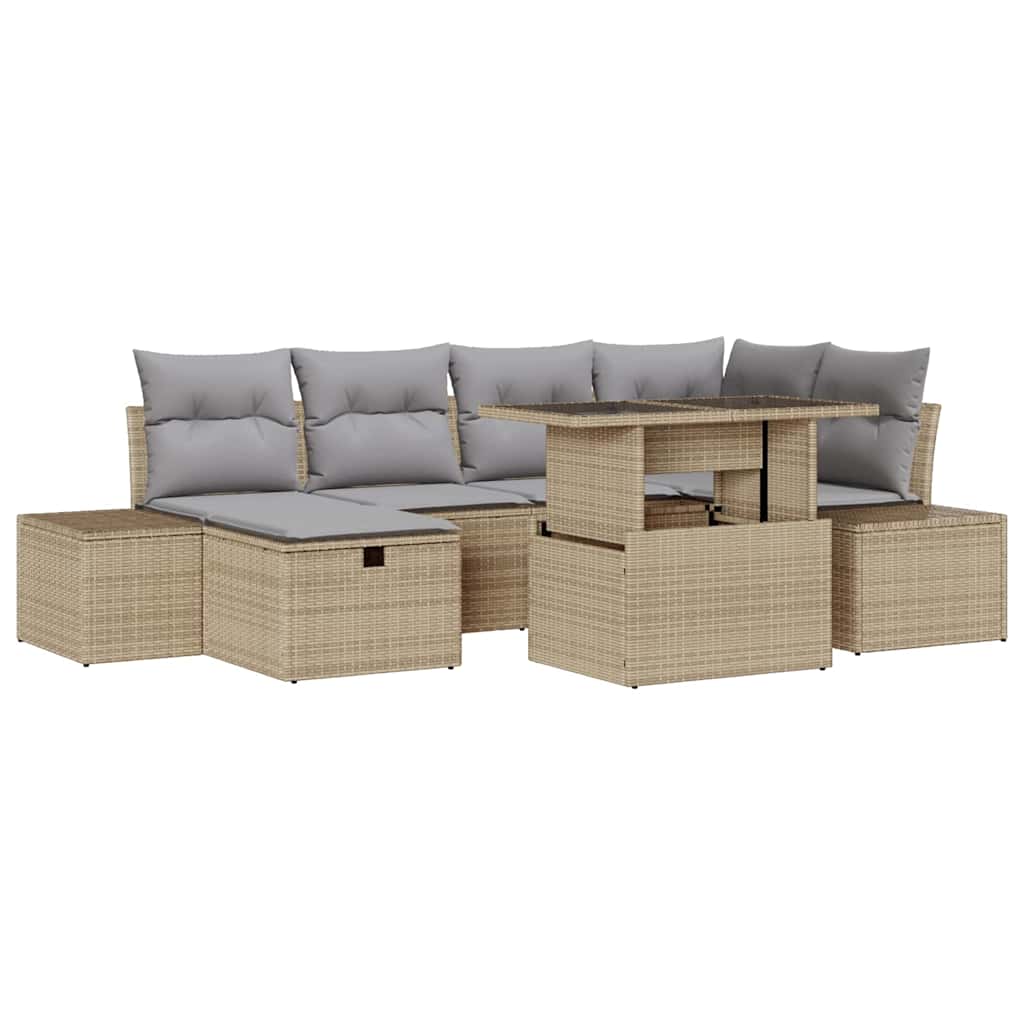 Conjunto de sofá de jardín 7 pcs Beige ratán sintético
