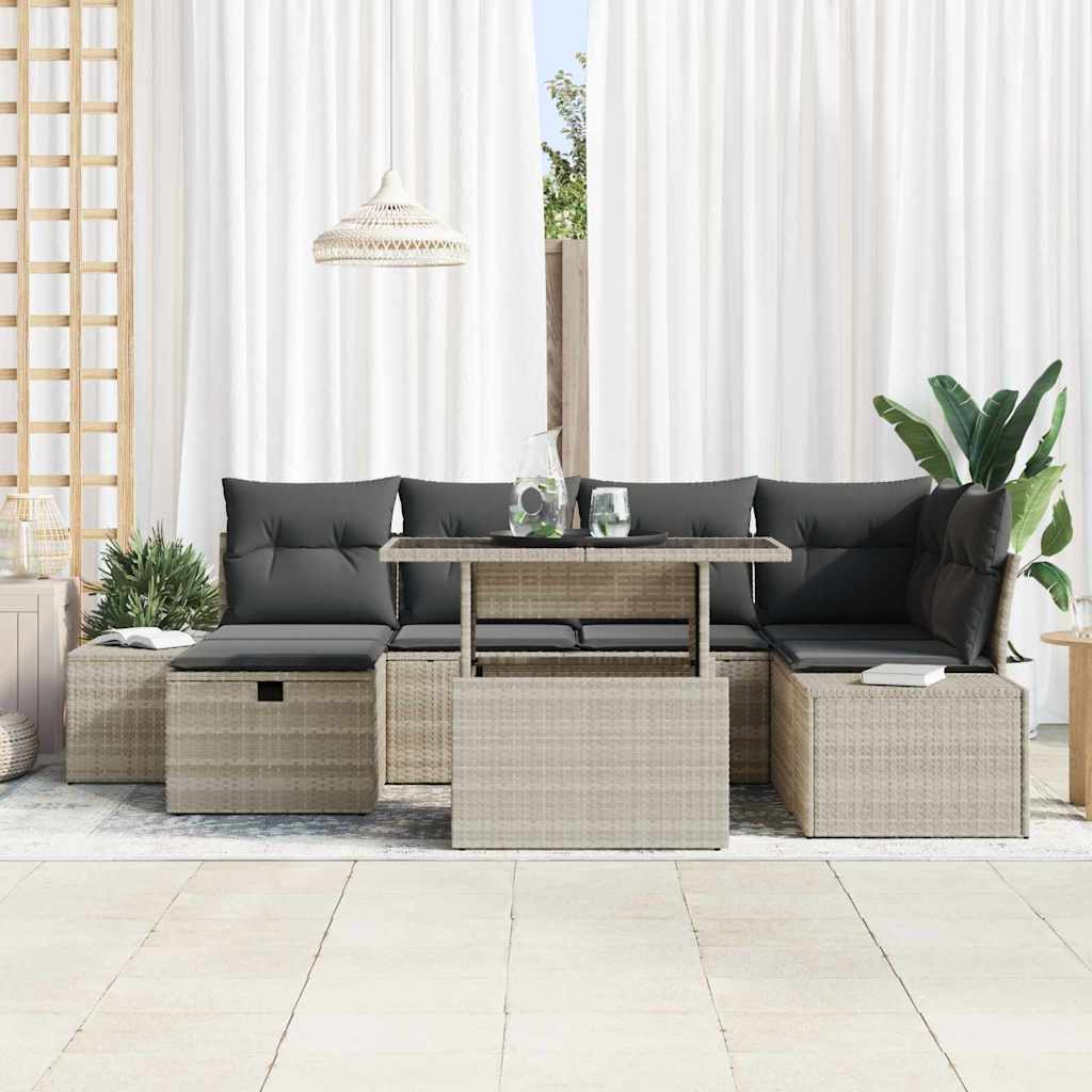 Conjunto de sofá de jardín 7 pcs Gris Claro ratán sintético