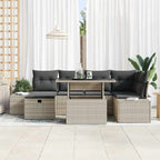 Conjunto de sofá de jardín 7 pcs Gris Claro ratán sintético