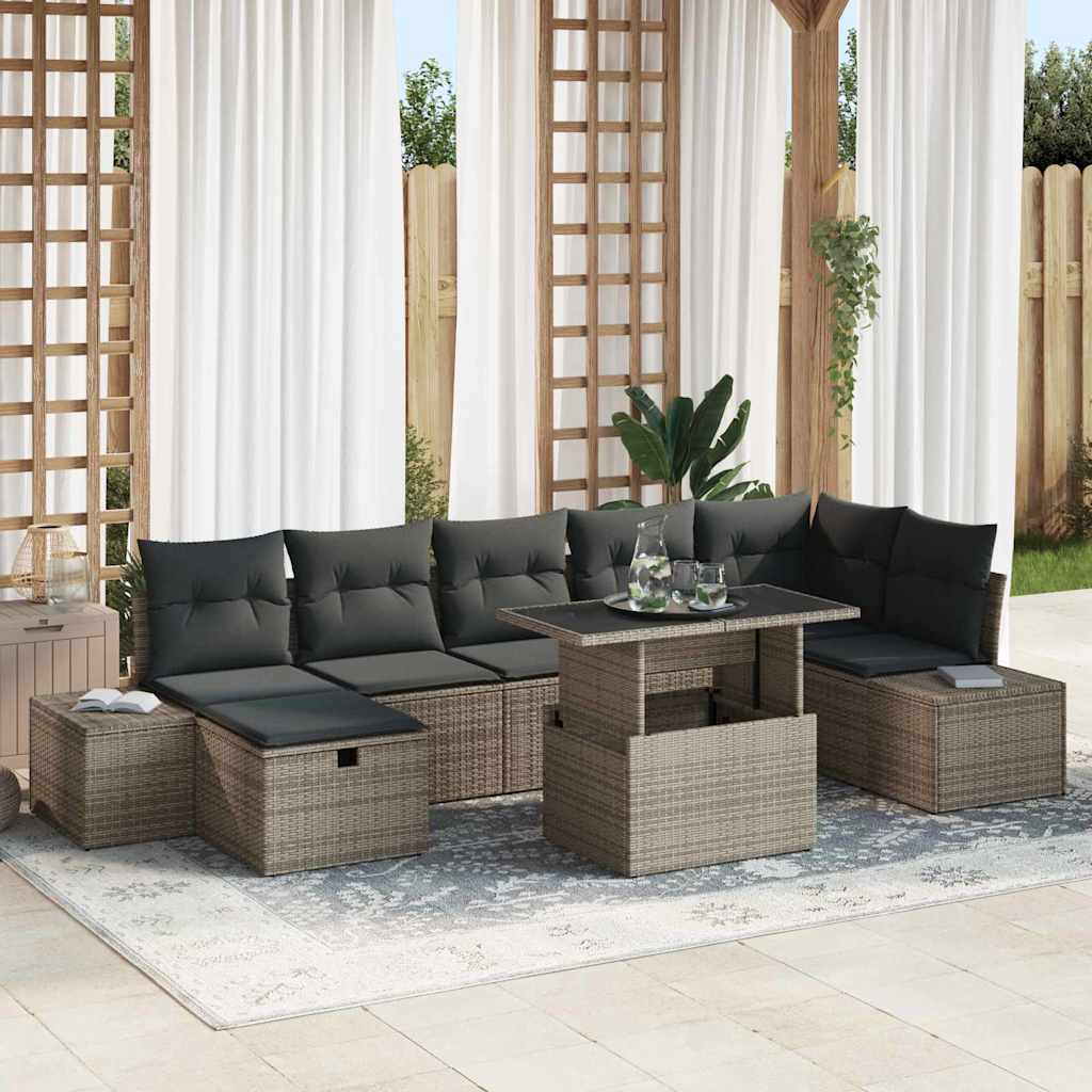 Conjunto de sofá de jardín 8 pcs Gris ratán sintético