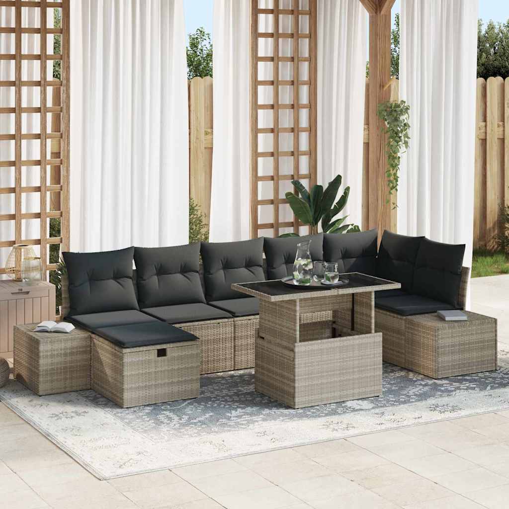Conjunto de sofá de jardín 8 pcs Gris Claro ratán sintético