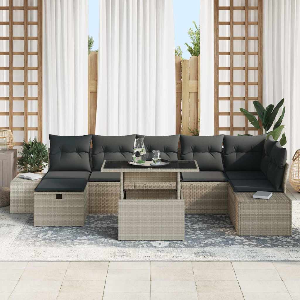 Conjunto de sofá de jardín 8 pcs Gris Claro ratán sintético