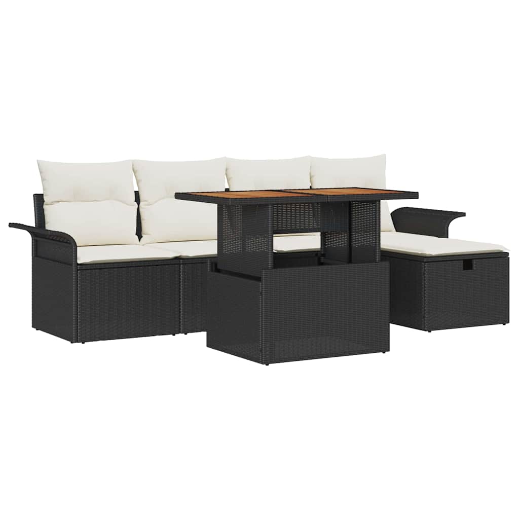 Conjunto de sofá de jardín 6 pcs Negro ratán sintético
